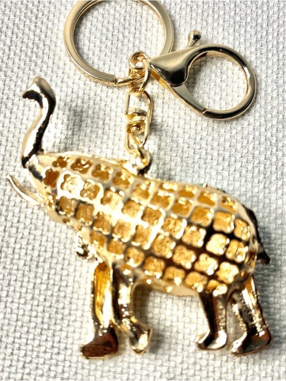 Gold Elephant Keychain with Blue Crystal Embellishments - Picture 2 of 2